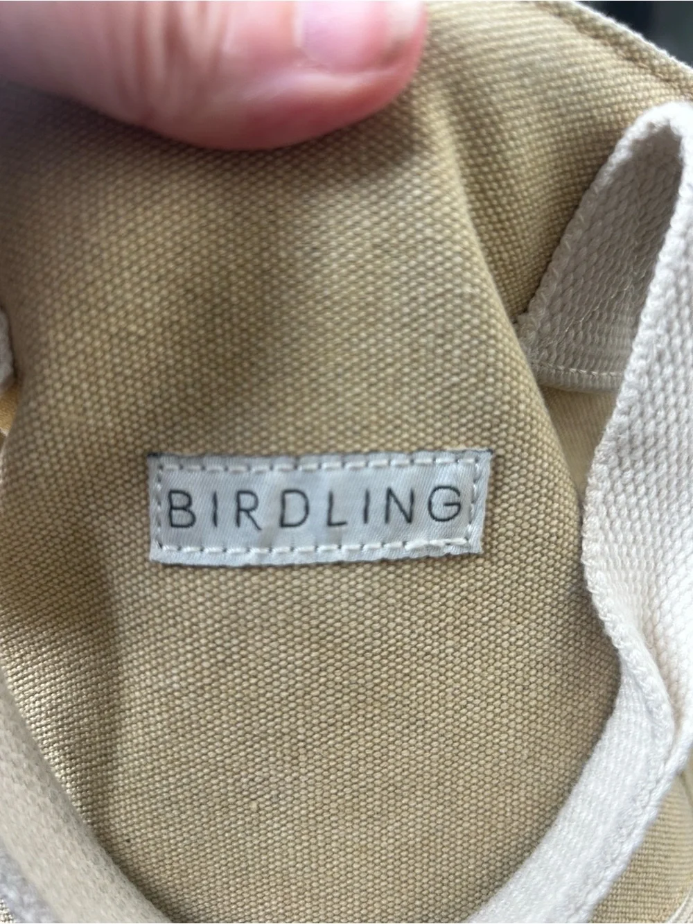 Birdling Tan Cream Laptop Backpack Tote Canvas 15” x 13” Pinstripe Interior - Picture 4 of 8